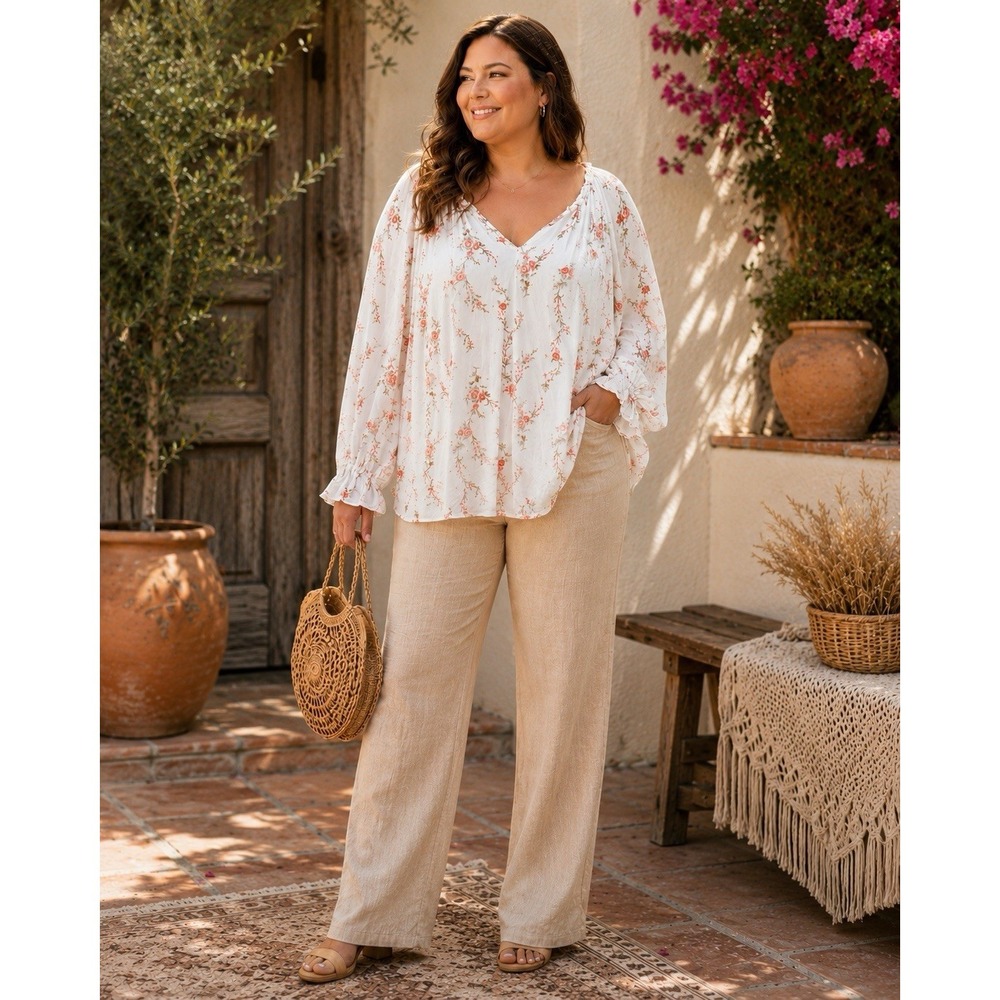C&C California Floral Peasant Blouse Women's 2X Boho Cottagecore QQ00
